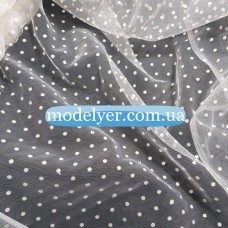 Ткань Сетка флок горох (айвори)